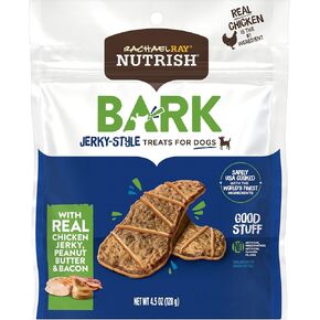 غذاء Rachael Ray Barkª jerky على غرار الكلب مع الدجاج الحقيقي متشنج ، زبدة الفول السوداني ولحم الخنزير المقدد