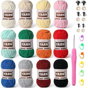 12 حزمة 42.3oz/1572yds مجموعة خيوط متعددة الألوان ضخمة ، خيوط شنيل بطانية من الكروشيه ، خيوط مخملية رقيقة للكروشيه ، خيوط طفل غامض للكروشيه الناعم ، الكروشيه Amigurumi