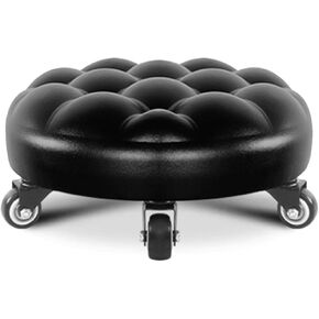 Pilarmuture Low Height Rolling Stool, PU Leather, Heavy Duty, 360 Swivel, Black, Modern, Home Office Garage Shop Sport