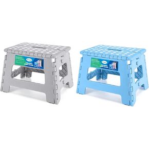 Dyforce Folding Step Stool 9", Kids Step Stool, Light-Weight Toddler Step Stool for Kitchen, Bathroom, Holds Up to 300 lbs (Grey&Blue)