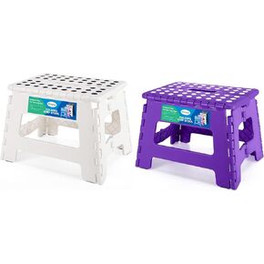 Dyforce Folding Step Stool 9", Kids Step Stool, Light-Weight Toddler Step Stool for Kitchen, Bathroom, Holds Up to 300 lbs (White&Purple)