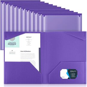 Henoyso 12 Packs Plastic Folders with Clear Front Pockets for 3 Ring Binder, Heavy Duty File Folders with 2 Pockets and Card Slot for Letter Size Paper for for School, Office and Home