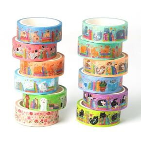 12pcs Coquette Pink Washi Tape, Trendy Watercolor Pink Bow Cherry Preppy Aesthetic Decorative Tape, Cute Bowknot Heart Buffalo Plaid Artistic Tape for DIY Craft Scrapbook Wrapping Decor