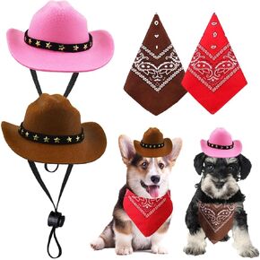 2 قطعة من أزياء رعاة البقر مجموعة أزياء الكلب قبعة زي و Bandana وشاح Cat West Cowboy Capplay Cap Exclseories for Pet Party Festival Party Decor (Brown Pink ، Small)
