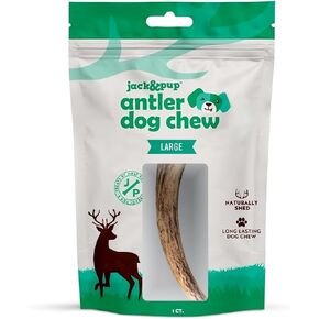 Jack & Pup Elk Antler مضغ للكلاب الكبيرة | طويل الأمد ، الكلاب الخالية من الجلود الخالية من الجلود | عنصر واحد ، لعبة الكلب الغنية بالمغذيات