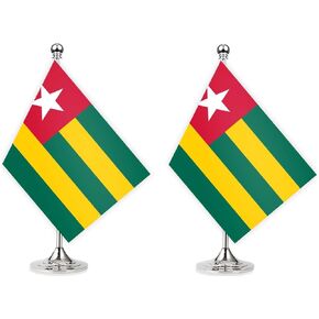 2PCS Togo Desk Flag مع قاعدة فضية ، يبلغ طوله 12 بوصة لافتة داخلية صغيرة ، وبيكور صغير للطباعة للمكتب الطاولة المنزلية