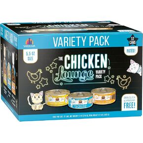 Weruva Wet Cat Food, The Chicken Lounge Paté Variety Pack, 5.5oz Can, Pack of 12