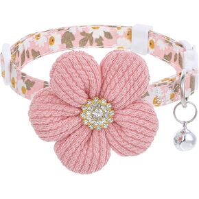 Cat Collars Breakaway Cat Collar with Bells, Rhinestone Flower Kitten Collars with Bell, Floral Pet Collar and Safety Buckle for Cats and Puppy Dog(7.09-11.81 inches)