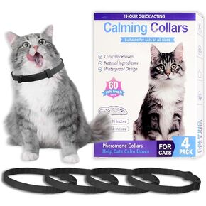 Simnice Calming Collar for Cats - 4 Pack, Adjustable Calming Collar for Cats - Pheromone Cat Collar for Anxiety & Stress Relief, Water-Resistant & Long-Lasting Effect (Black)