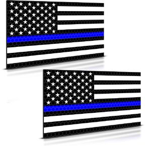 2PC Reflective Thin Blue Line Car Magnets - 6x4 Inches - Blue Line American Flag Magnet for Truck Law Enforcement Police Cop Blue Lives Matter Back The Blue Patriot Stripe Bumper