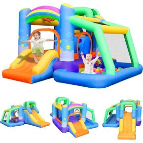 Bestparty Bound House ، منزل ترتد القابل للنفخ مع شرائح مزدوجة ، قلعة نطاط مع منفاخ ، 7 في 1 منزل نطاط للأطفال في الهواء الطلق مع منطقة القفز ، حفرة الكرة ، جدار التسلق ، حافة كرة السلة ، ألعاب السهام