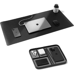 حصيرة مكتب جلدية ودرج صف السيارات - Pebble Black - إعداد المكتب الأسود غير اللامع