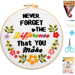 Beginner Embroidery Kit for Adults, Easy Cross Stitch Kit for Beginners and Adults, Full Embroidery Hoop Kit with Needles and Thread Included, Never Forget The Difference That You Make