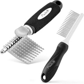 حزمة Poodle Pet Pet - أداة فرشاة مشط Rake Dematting مع شفرات أمان من الصلب ومشط الحيوانات الأليفة المتنافسة مع أسنان طويلة وقصيرة من الفولاذ المقاوم للصدأ لفصل شعر تحت المعطف (أسود