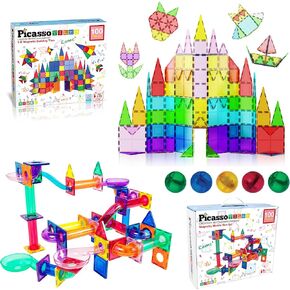 Picassotiles 100pc Tiles Magnet + 100pc RACBER RACH RACE TRACK PLAYSET BUNDLE ، لعبة التعلم البخارية والتعليم الحسي لأطفال ما قبل المدرسة ورياض الأطفال الذين تتراوح أعمارهم بين 3 سنوات ، يجب أن يكون هناك فصل دراسي