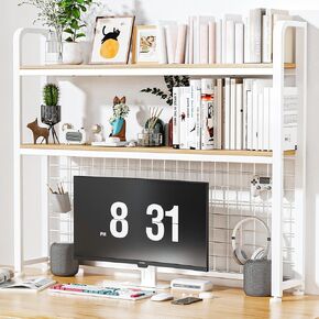Huatol Desktop Bookshelf لمكتب الكمبيوتر ، رف الكتب من الخشب متعدد الأغراض ، رف رف تخزين متعدد الأغراض للمكتب ، ديكور المنزل ، أبيض
