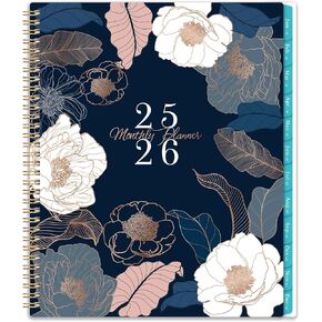 2025-2026 Monthly Planner/Calendar - Jul.2025-Dec.2026, 8.5" x 11", With Back Pocket, Twin-Wire Binding - Engraved Floral