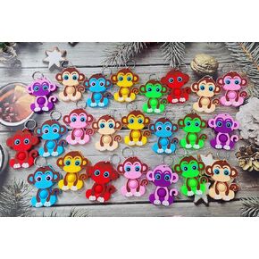 24 Packs Jungle Monkey Animal Students Gifts Bulk Rainbow Fidgets Keychain Gifts from Teacher, Mini Pop Holiday Classroom Prize Party Favors for Kids