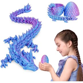 3D Printed Dragon Egg with Dragon Inside, Articulated Crystal Dragon Fidget Toy for Home Office Decor Executive Desk Toys, Easter Basket Stuffers for Adults and Kids (Rainbow, H:5.8 Inch)