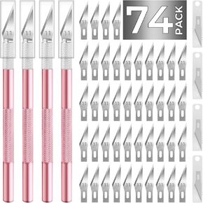 سكين excesso ، حزمة Hobby Hobby Knife 74 مع 4 سكاكين هواية حادة و 70 شفرات سكين احتياطي للفن ، سكرابوكينغ ، الاستنسل (الأرجواني)