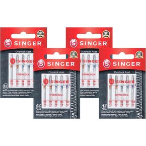 Singer 04803 إبر Overlock Point العادية ، 5-Count ، أحجام 80/12 ، 90/14 ، 100/16 (حزمة 4)
