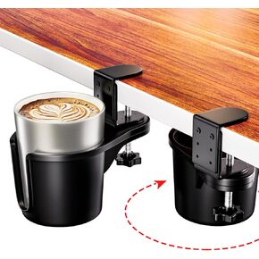 Desk Cup Holder Clamp with 360° Rotation, Clamp Mount Design, Hidden Adjustable Drink Holder for Office Home, Home, Gaming Table