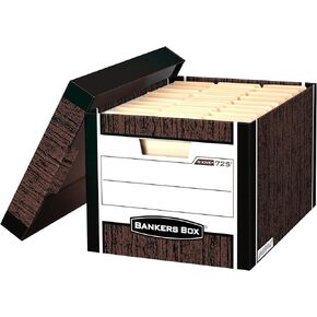 Bankers Box 12 Pack R-KIVE Heavy-Duty File Storage Boxes, FastFold, Lift-Off Lid, Letter, Woodgrain