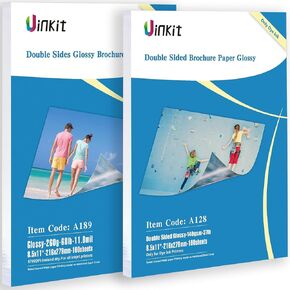 uinkit 100 ورقة ورقة كتيب لامع مزدوج الوجهين 8.5x11 حبر 37LB 140GSM و uinkit ورقة الصورة السميكة لامعة من جانب 100 ورقة 8.5x11 الوزن الثقيل 68 رطل 260GSM