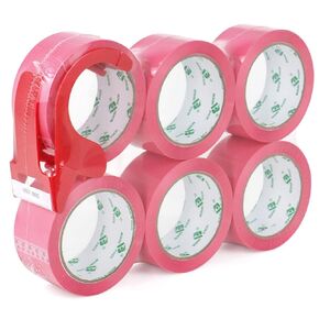 BOMEI PACK Pink Packing Tape with Dispenser, 2.4 Mil 1.88 Inch x 110 Yards, 3 Refills Rolls Color Box Tape for Moving, Shipping and Packaging