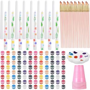 RESHOLDER 64 PCS Candle Paint Party Kit تشمل 16 شموعًا بيضاء تفتق 24 فرش الطلاء 8 مجموعات من 12 ألوانًا أصباغ كل 8 صواني صواني 8 شمعة الحرف DIY حفل زفاف حفل زفاف
