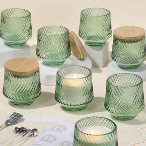 Lamorgift 8 PCS 7 OZ CLAR CANDLE SARS لصنع الشموع ، ومرطبات شموع فريدة من نوعها ، وجرار زجاجية مع أغطية الخيزران وملصقات لصنع الشموع ، والحاوية ، والهدية