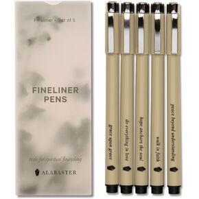 شركة Alabaster Co. Fineliner Pen Set Co.25mm ، .38mm ، .50 مم ، 1.0 مم ، نصيحة الفرشاة: دراسة الكتاب المقدس وإمدادات المجلات. الكتابة الجمالية والسلاسة ، الهدايا المسيحية للنساء (عبوة واضحة مع شعار)