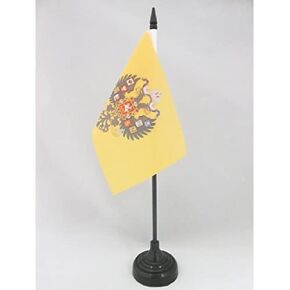 روسيا العلم WWI Table 4 '' x 6 '' - العلم الإمبراطوري الروسي 15 × 10 سم - عصا بلاستيكية أسود وقاعدة - علم AZ