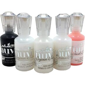 Nuvo Crystal Drops مجموعة مفضلة - قطرات بريق عاصفة ثلجية بيضاء ، قطرات جوهرة من المياه الورقية ، قطرات بلورية أسود ، أبيض وواضح