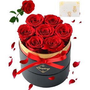 Changshunqi Forever Flowers Preserved Roses in a Box - 7 Preserved Flowers In a Box, Fresh Eternal Rose Birthday Flowers Gifts for Women Her Mom Wife Anniversary,Mothers Day,Valentines Day,Christmas
