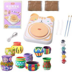Mini Pottery Wheel for Kids ، USB قابلة لإعادة الشحن ، تصميم القط ، أداة الطين السيراميك مع ساحة و 6 ألوان