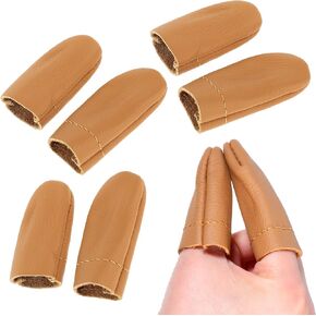 Leather Finger Protector, 4 Pairs Leather Thimbles for Hand Sewing, Knitting Finger Guards Needle Felting Supplies for Hand Craft Sewing Embroidery Needlework (Brown)