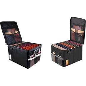 2 Pack Fireproof Document Box File Organizer Box, Fireproof File Cabinet Box Storage Filing Cabinet Box with Lock, Portable Office Safe Box for Hanging Letter/Legal Folder 16.1 x 12.9 x 11in (Black)