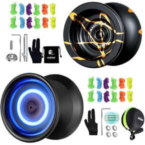 حزمة من 2 Yoyos- Magicyoyo N11 أسود مع غرض مزدوج ذهبي Yoyo+ Y02 Black Yoyo Blue LED