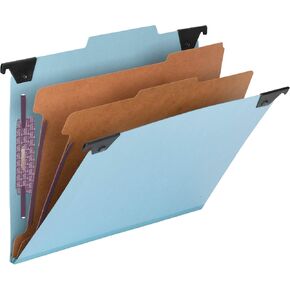 Smead Fastab Hanging Pressboard Corning Folder مع Safeshield Fortener ، مقسمتان ، 2/5 علامة تبويب مدمجة ، حجم الرسالة ، الأزرق ، 10 لكل صندوق (65115)