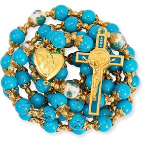 Nazareth Store Saint Benedict Turquoise Rosary Beads Catholic Necklace Flowers Mystery Bead Miraculous Medal Locket Cross Prayer Rosarios Catolicos
