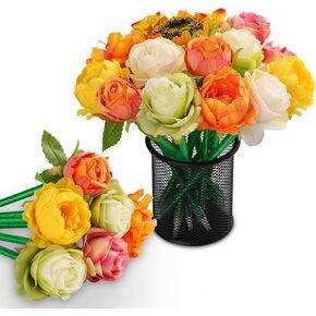 هدايا أقلام الزهور عيد الحب عيد الأم 15 PCS مختلطة الاصطناعية Rose Pens Party Favors مكتب زفاف مكتب اللوازم المدرسية لأمي (أصفر وبرتقالي)