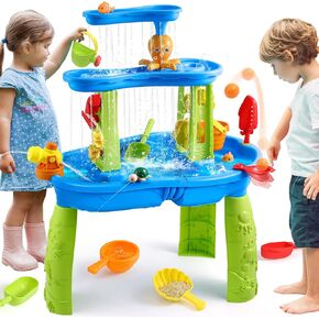 Fruse Kids Water Fanse للأطفال الصغار 3-5،3 مستويات ألعاب المياه الرملية الرملية مع الإكسسوارات ، وطاولة اللعب الحسية للنشاط لفناء الصيف الشاطئ ، واللعب في الهواء الطلق للأطفال بويز فتيات العمر 3 4 5 6 8 8
