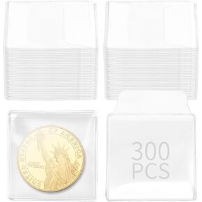 300 Pack Single Pocket Coin Flips Sleeves, Individual Clear Plastic Coin Collector Protectors, Single Coins Holders Pockets for Jewelry Ring Earring (2.2 x 2.2 Inch)