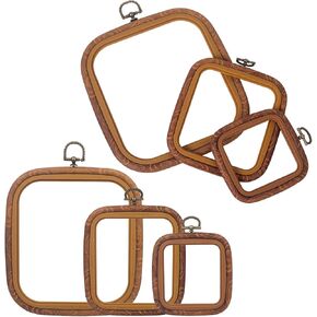 6 Pcs Square Embroidery Hoops Set-Decorative Cross Stitch Hoop Ring Imitated Wood Display Frame-Circle Hand Embroidery Kits for Art Craft Sewing
