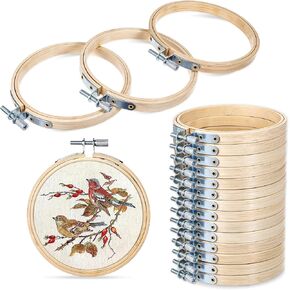 20 Pieces 4 Inch Embroidery Hoops Adjustable Wood Embroidery Hoop Circle Cross Stitch Hoop Ring Bulk Round Embroidery Hoops for Art Craft Sewing Decoration or Finished Cross Stitch Hoop Frame