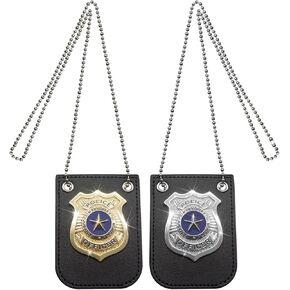 Police Badge 2 PCS Police Cop Detective Badges Pretend Play Set FBI Accessories with Chain and Belt Clip