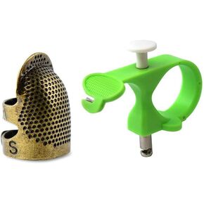 Weishidai Adjustable Finger Metal Thimbles & 3 in 1 Needle Puller Set,Shield Protector Pin Needles Sewing Quilting Craft Accessories DIY Sewing Tools (Green, S)