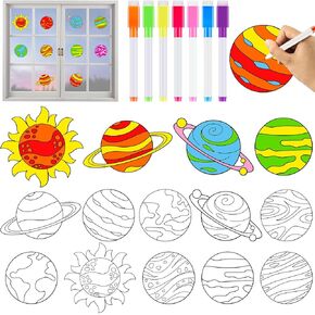 Qyeahkj 30 مجموعة من الفنون الشمسية الفنون الحرف اليدوية للأطفال الخارجيين Suncatchers Kit Kit Diy تلوين نافذة ملصقات تلصق مع علامات Planet Party Kids Gift for School Classroom Ornament