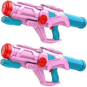 مدافع مائية للأطفال ، ماء Super Super Soaker Soaker Soaker - الحجم الكبير - نطاق إطلاق النار طوله 32 قدمًا - سعة عالية - إعادة الملء السريع - ألعاب المياه الصيفية للبنات والبالغين في الهواء الطلق - الوردي
